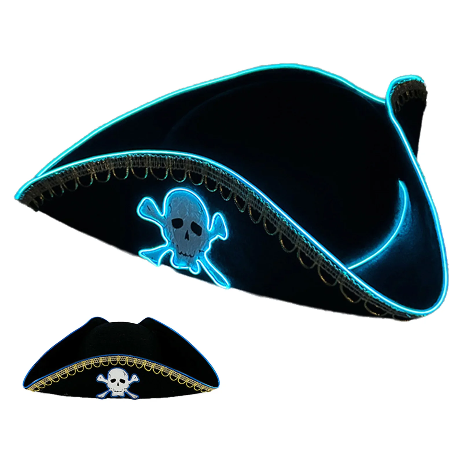 Volwassenen kinderen unisex oplichtende piraatpet met verlicht schedelontwerp voor Halloween make-up feestkostuum rekwisieten en prestaties
