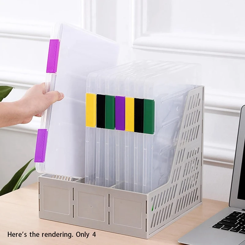 ●4PCS A4 File Portable Project Case,Portable A4 File Box Plastic Scrapbook Paper Storage Box for 8.5x11Inch Letter Paper