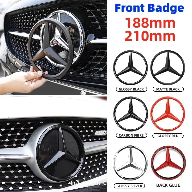 1pcs 188mm 210mm ABS Car Front Grille Badge Decal Cover Emblem For Mercedes Benz A/B/C/E/S Class GLA CLA GLE GLK CLK CLS GLS GLC