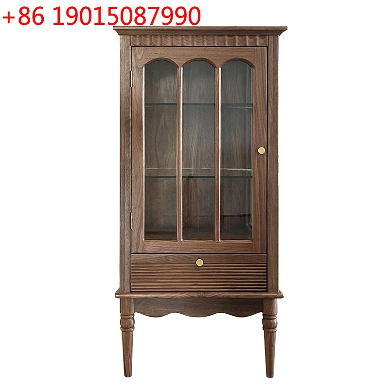 

CX Solid Wood Side Cabinet Living Room Display Cabinet Made of Glass Vintage Solid Wood Sofa Hand Cabinet
