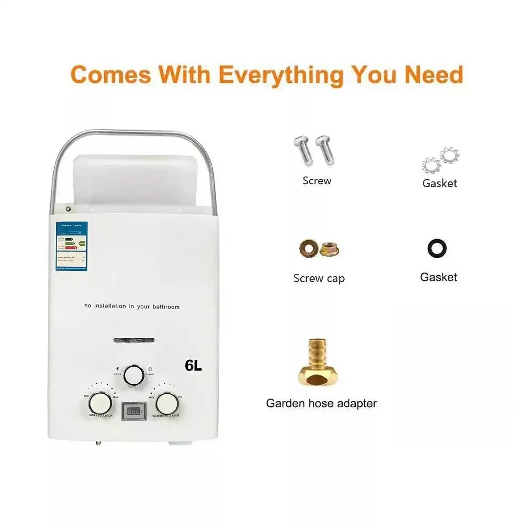 6L Portable Propane Tankless Water Heater, Outdoor Instant Hot Water for RV, Camping & Shower Use