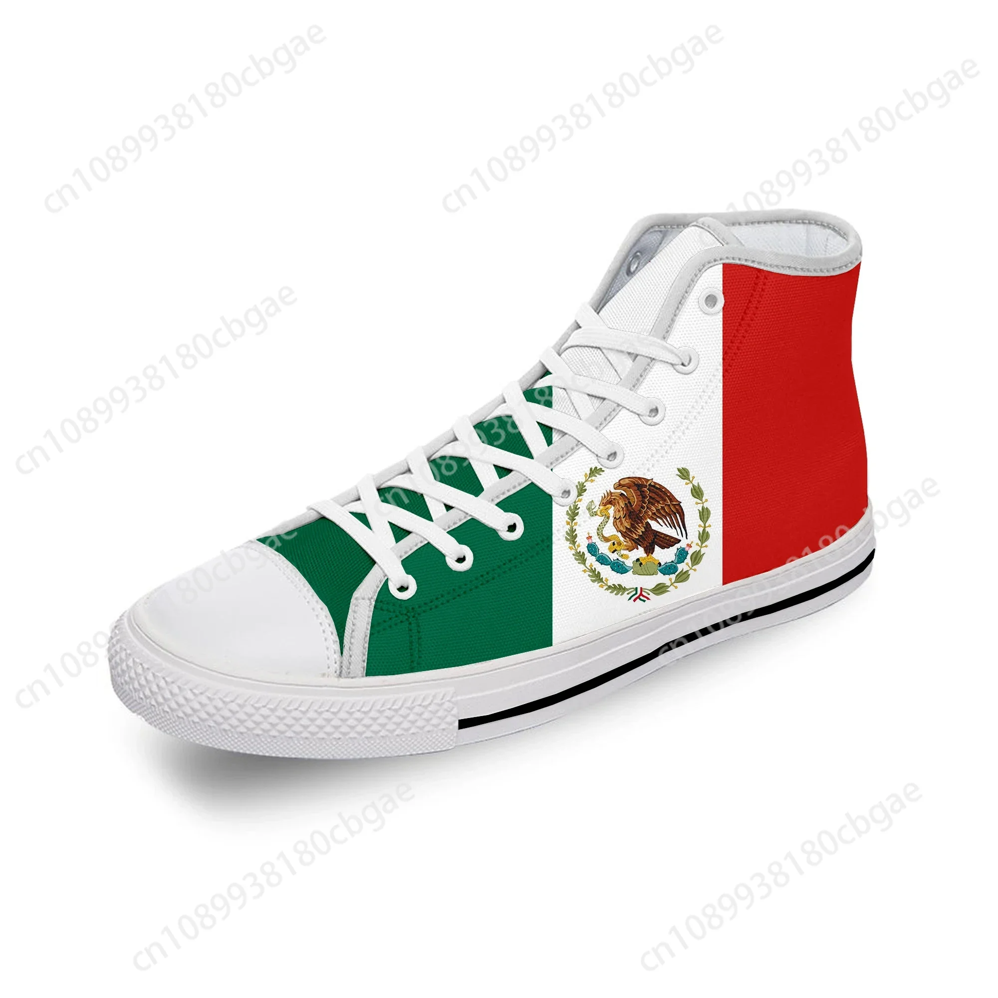 

Mexico Mexican Flag Patriotic Cool White Cloth Fashion 3D Print High Top Canvas Shoes Men Women Lightweight Breathable Sneakers