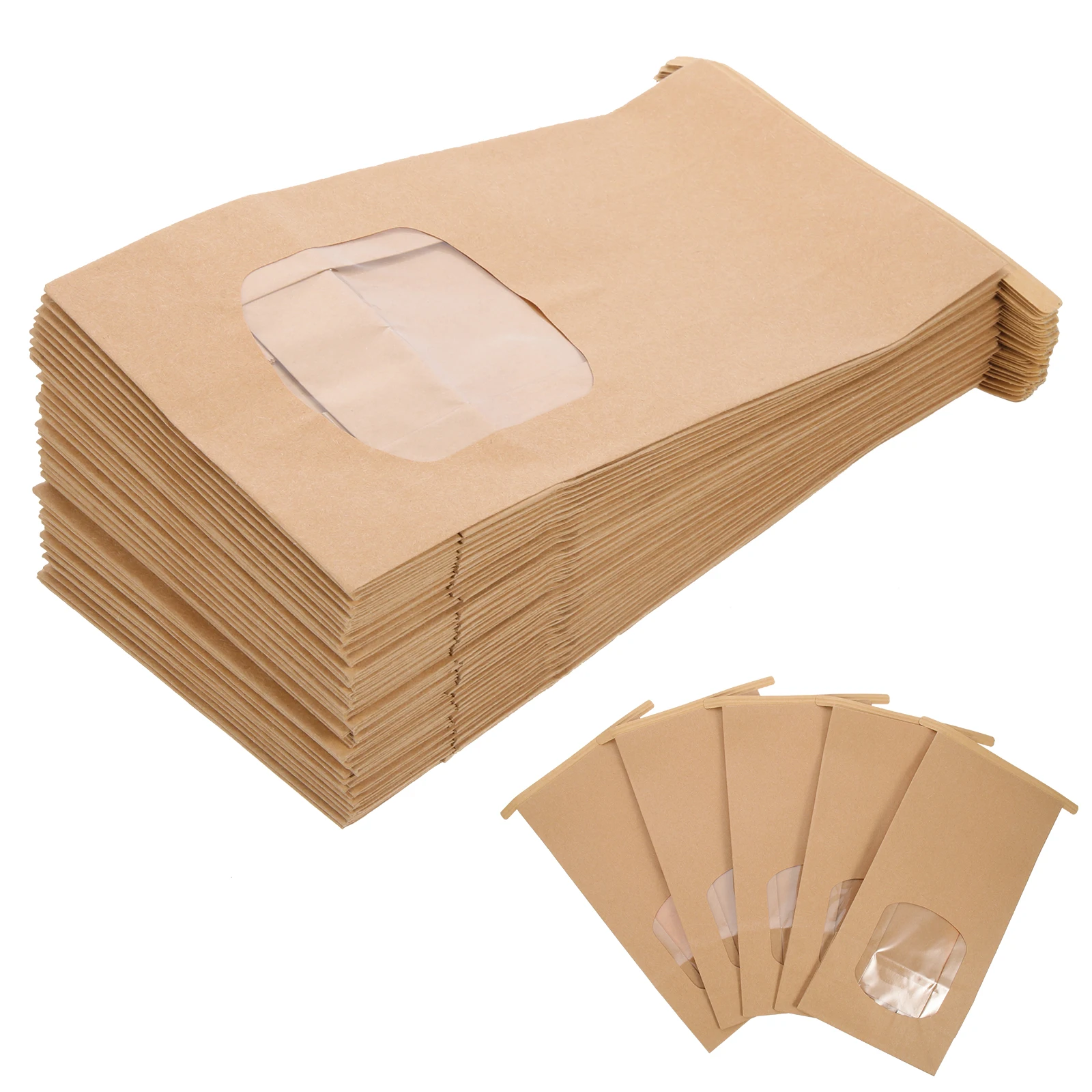 

100pcs Greaseproof Paper Bags Kraft Sealable Food Packaging Cookie Bags with Window for Cookies Snack Treats Candy Packaging