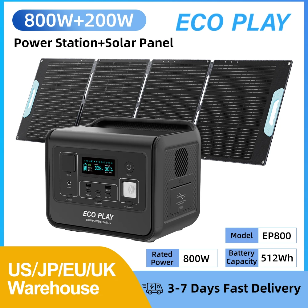 

ECOPLAY Lifepo4 аккумуляторный генератор Power Bank с аксессуарами для кемпинга уличная складная солнечная пластина 200 Вт для аварийного домашнего резервного копирования
