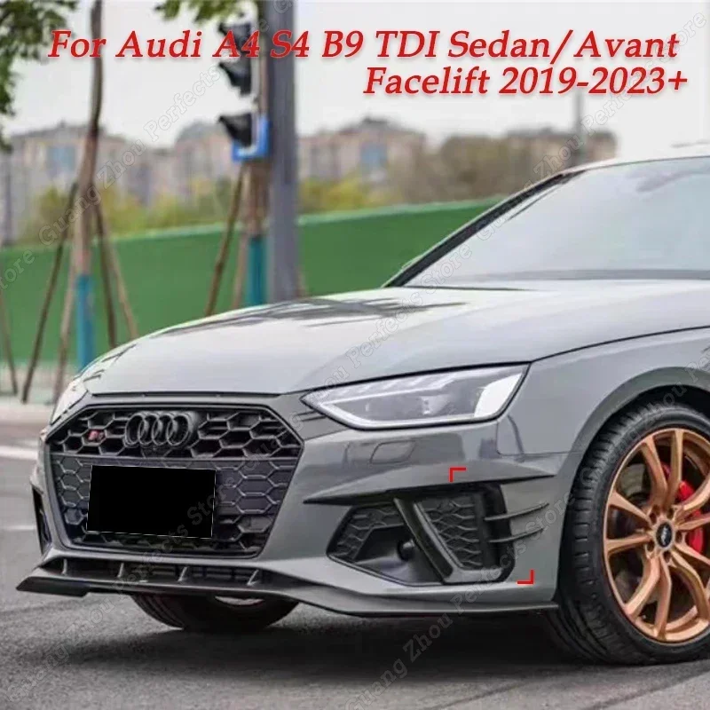 Car Front Bumper Spoiler Splitter Trim Blade for Audi A4 S4 B9 TDI Sedan/Avant Facelift 2019-2023+ Fog Lamp Intake Wind Knife