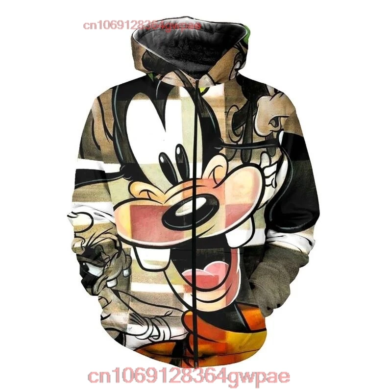 Sudadera con capucha de Disney Goofy Dog 3D para hombre, chaqueta gruesa informal, suéter con estampado completo, nueva