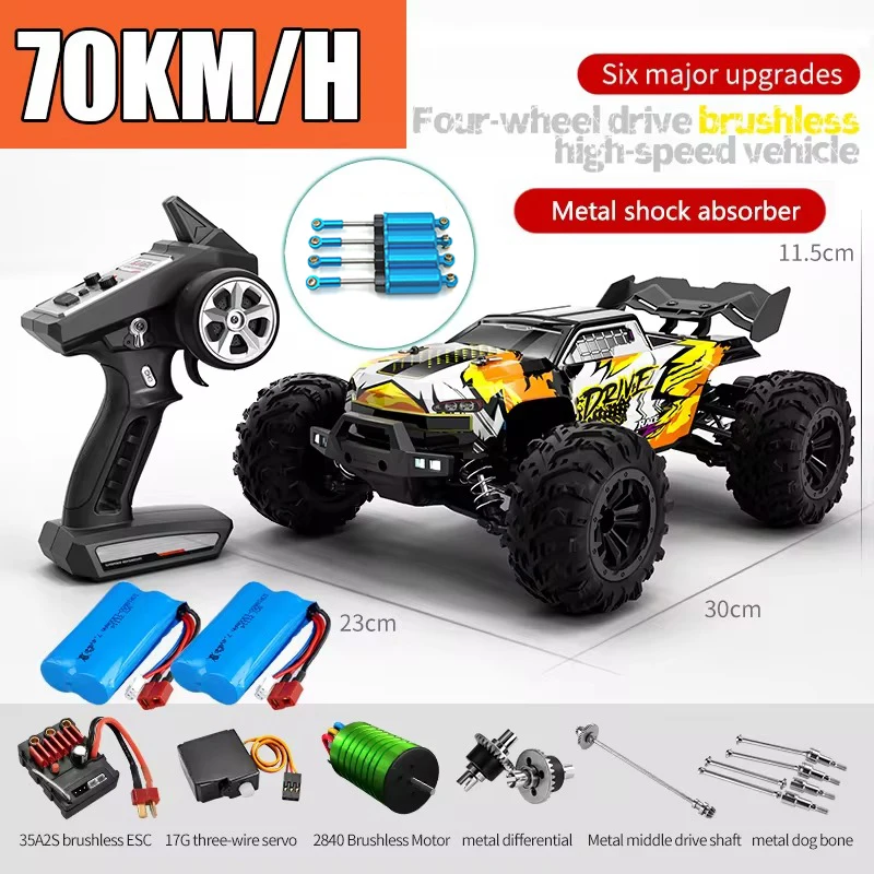 

Rc Car Off Road 4x4 High Speed 70KM/H Remote Control Car with LED Headlight Brushless 4WD 1/16 Monster Truck Toys for Boys Gift