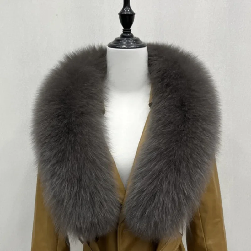 2024 Real Fox Fur Collar Winter Women 100% Natural Fur Scarf Furry Fur Shawls Neck Warm Warps Plush Scarves Coat Jacket Collar