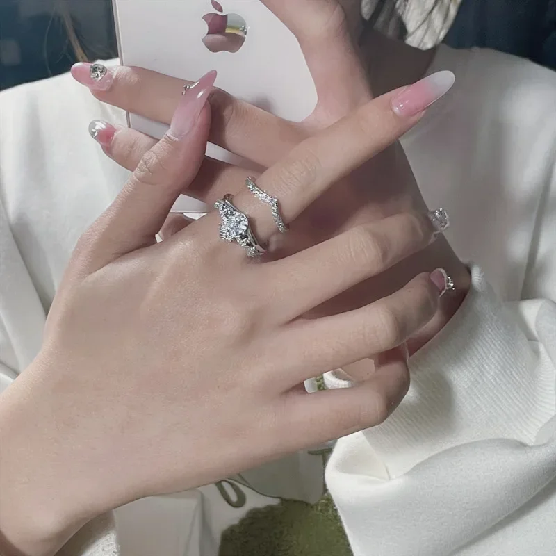 MDL Moissa!ite Style Micro-set 80 Points Moissanite Ring، مطلي بالألماس عيار 18 قيراط، تاج ومجموعة حلقات متعددة الأغراض #5