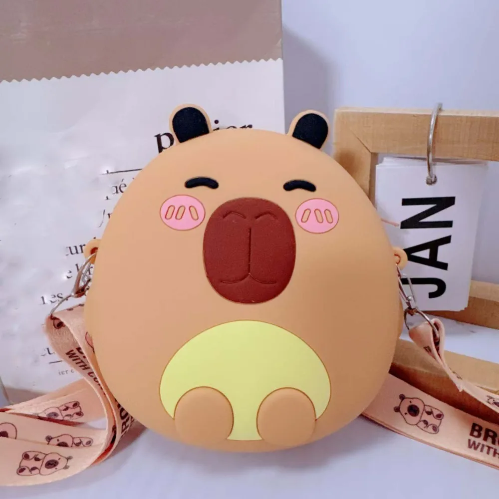 

Kawaii Capybara Shoulder Bag Adjustable Straps Waterproof Silicone Doll Bag Portable Small Children Small Purse School