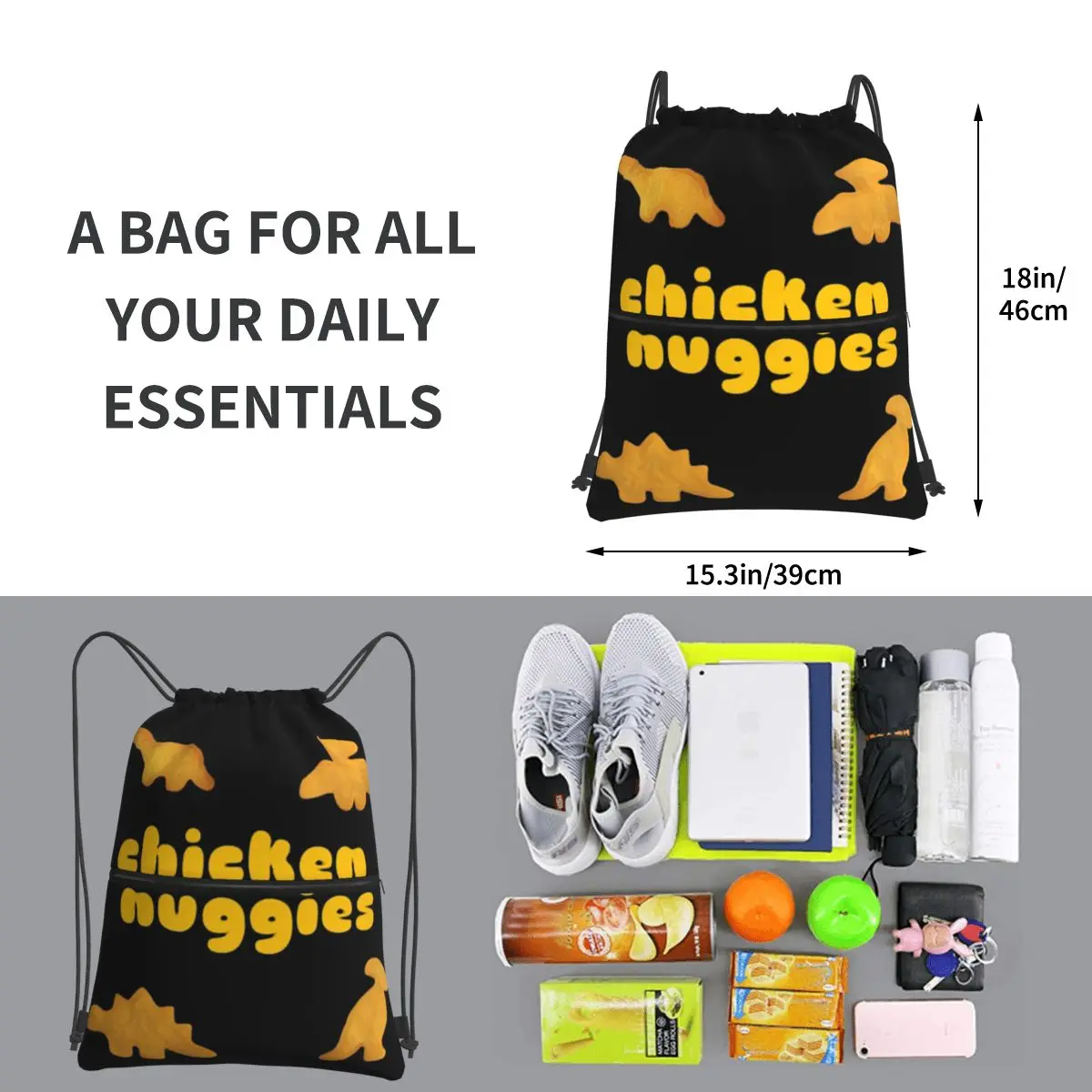 Dinosaur Chicken Nuggies zaini portatili borsa con coulisse borsa multifunzione con coulisse tasca per scarpe borse per studenti delle scuole