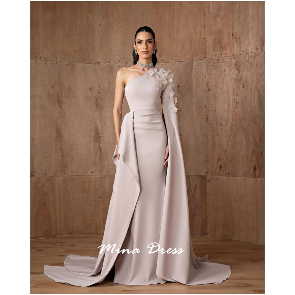 

Mina Customized Slanted Shoulders Prom Dresses Luxury Evening Dresses Flowers Back-length Elegant Gowns Luxury Party Dress