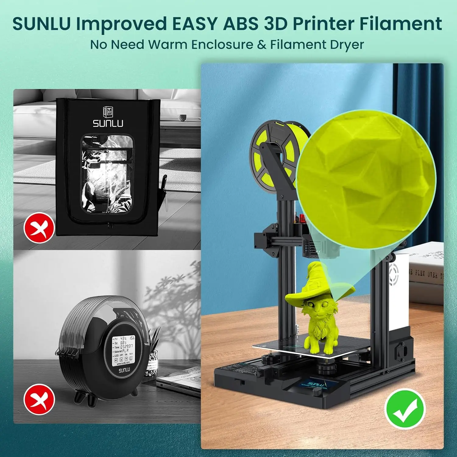 Imagem -05 - Filamento da Impressora Abs 175 mm 175 mm Rolos 09 kg Ferida Sunlu3d