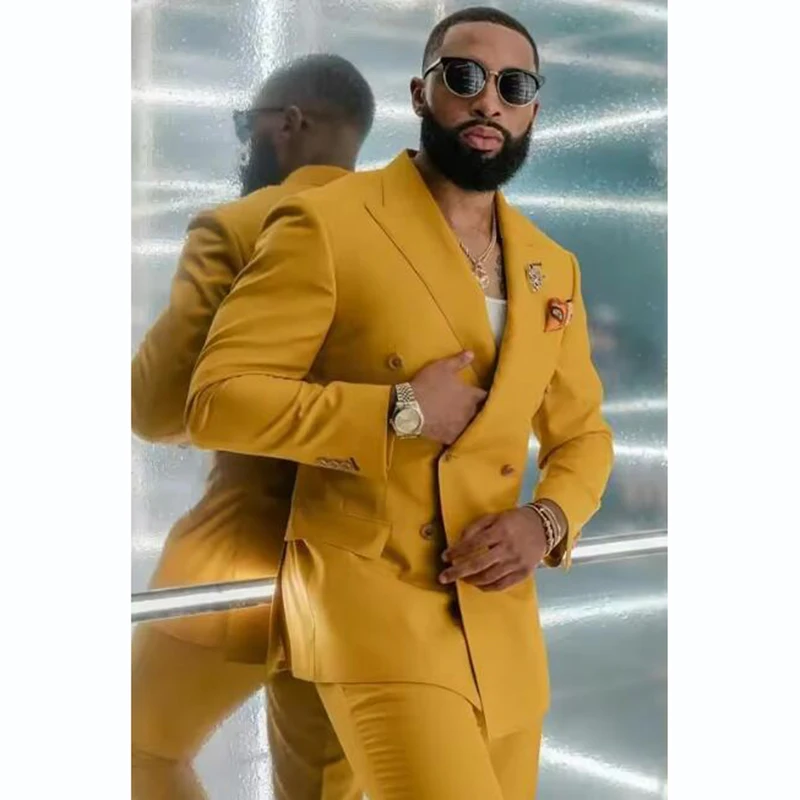 

New Classic 2 Piece Men Suits for Wedding Double Breasted Jacket + Pants Sets Slim Fit Men Blazer Clothing Groomsmen Party Suits