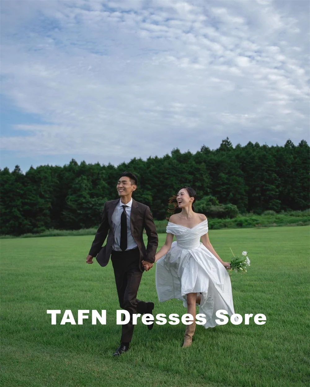 TAFN Korea Simple Wedding Reception Dresses Photo Shoot A-line Strapless Bridal Gown Elegant Evening Dresses