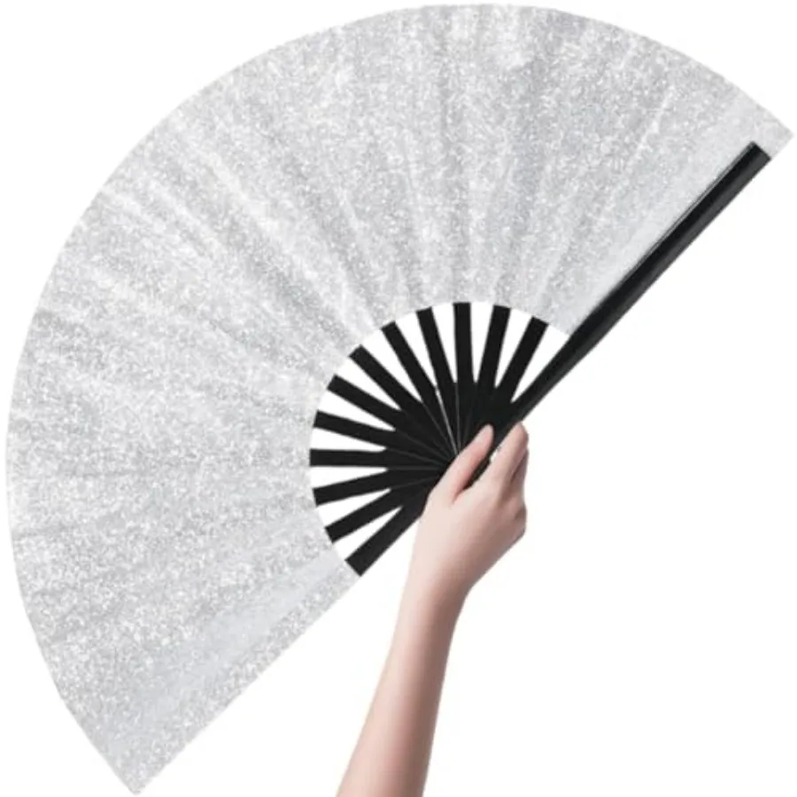 

13inch Large Sparkly Clack Fans for Line Dancing with Bamboo Bones, Boots on the Ground Hand Fan, Line Dance Popping Fan for Wo