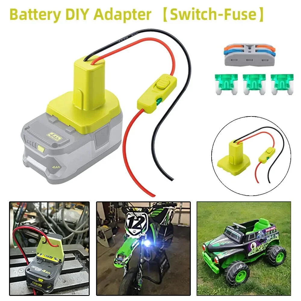 Battery Adapter for Ryobi 18V  Battery Adapter with Switch Tool Battery Converter Kit 14 Gauge with Fuses & Wire Terminals