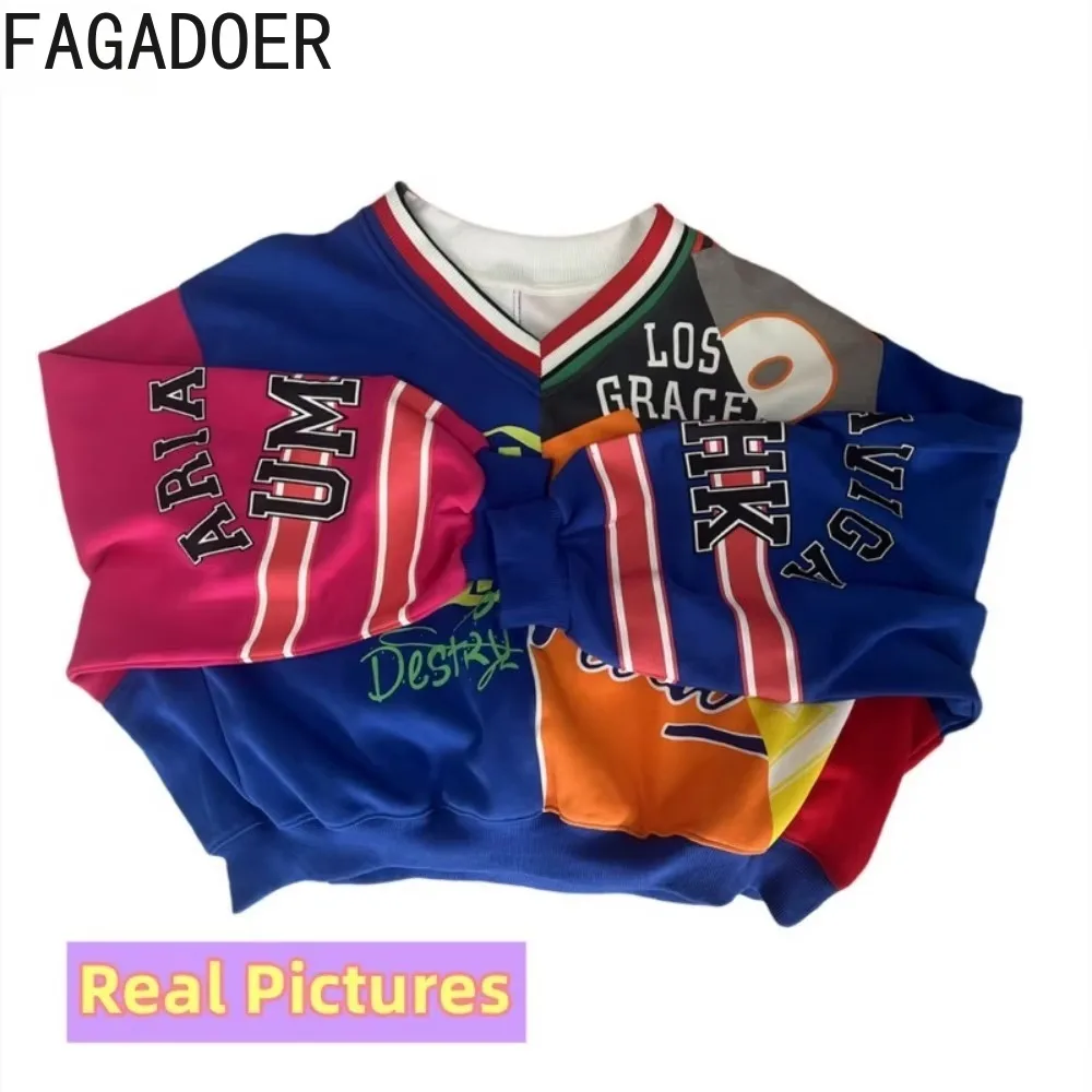 FAGADOER Fashion Y2K Letter Print Pullover Two Piece Sets Women Long Sleeve Top And Mini Pleated Skirts Outfit Odzież Damska