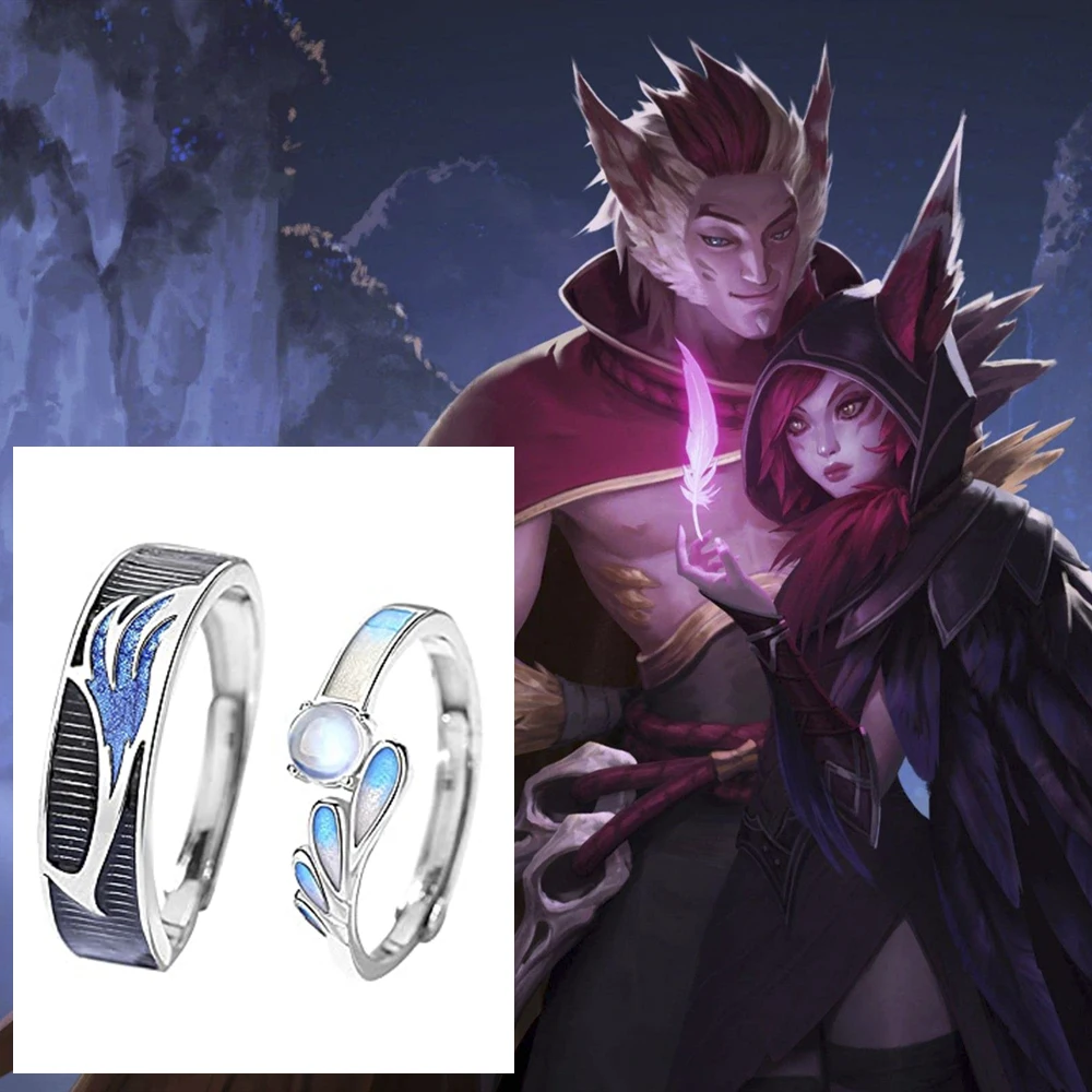 Game LOL Rakan Xayah Cosplay Ring Halloween Jewelry Accessories Gift For Boyfriend Girlfriend Lovers