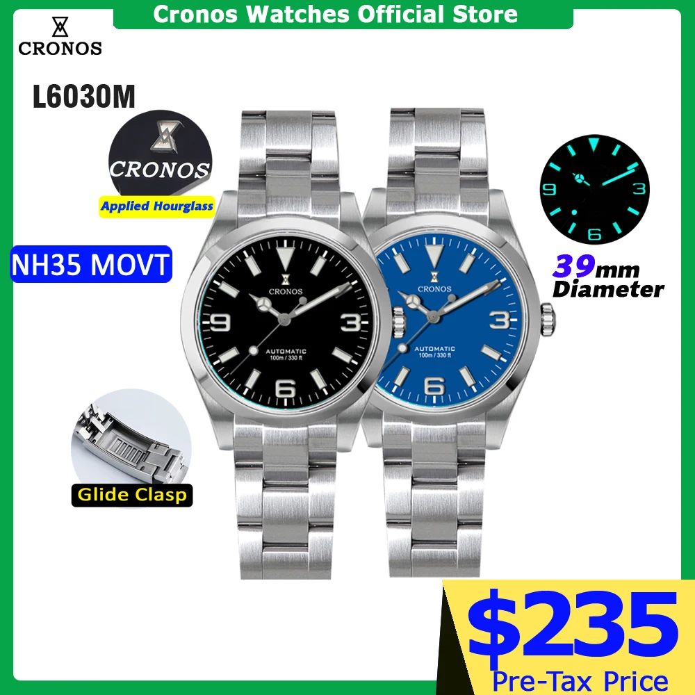 

Cronos EX Diver Mechanical Men Watch NH35 39mm Automatic Sapphire Glass Bushed Bracelet 10ATM L6030M