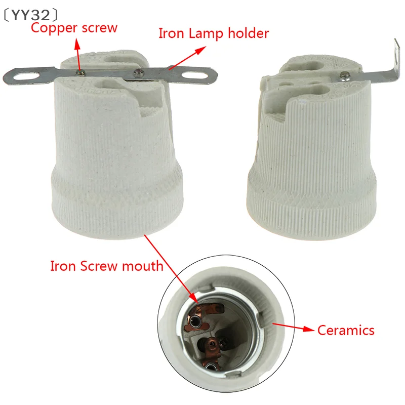 〔YY32〕Ceramic E27 Lamp Holder - Heatproof Waterproof Socket With Pure Copper Base, Compatible With E14/E40 Pendant Lights