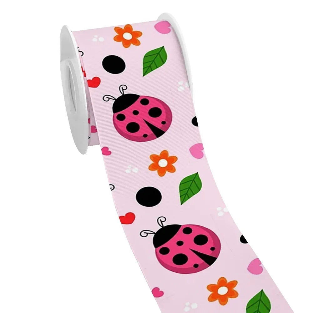 Animals Insect 5yards Valentine Satin Ribbon Cartoon Ladybird Pattern Printed Grosgrain Ribbon For Handmade Gifts Wraps
