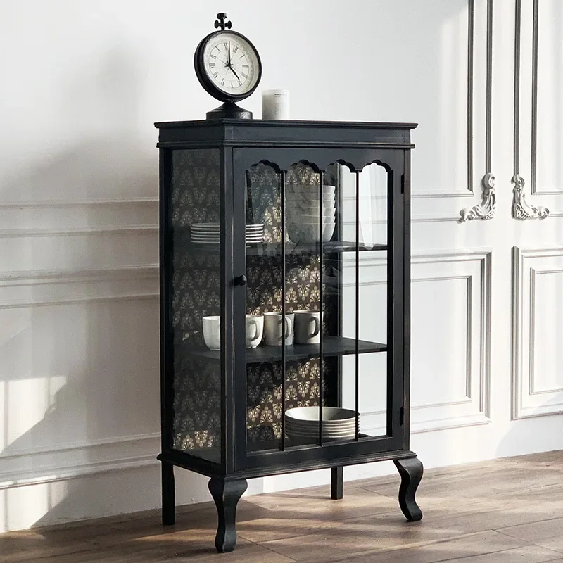 French American retro country glass door cabinet side cabinet locker storage display bookcase wine cabinet
