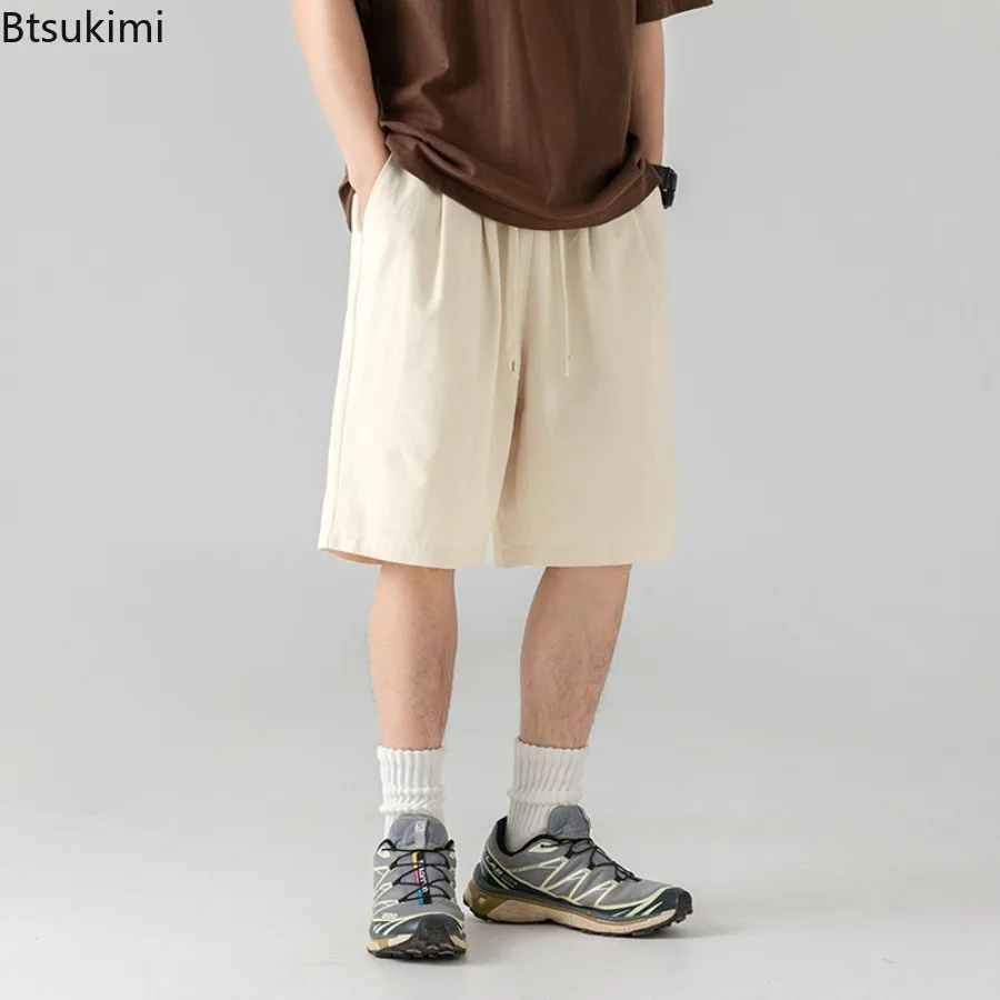 2025 New Men's  Cotton Classic Short Pants Drawstring Summer Elastic Waist Shorts Breathable Lightweight Sweatpants Streetwear