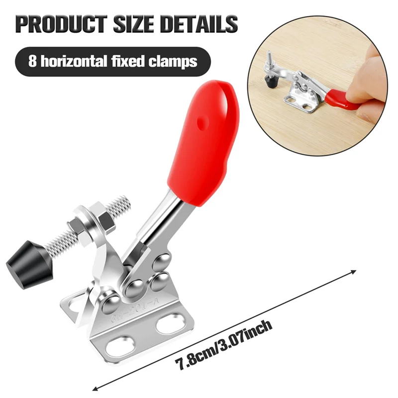 ABJN-8Pcs Toggle Clamp Adjustable Quick Release Toggle Latch Hold Down Clamp, 60 Lbs Stainless Steel Horizontal Clamps
