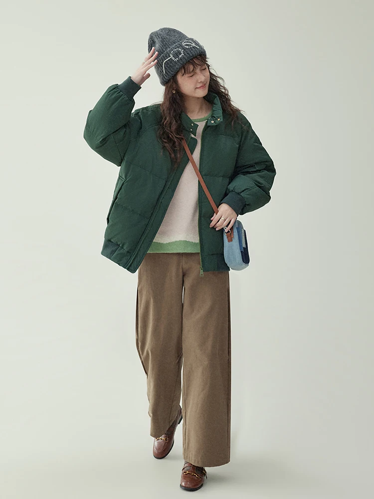 Women's Winter Solid Stand Collar Puffer Jacket Warm Loose Fit Cotton Coat with Zip-Up Closure Oversized Quilted Outerwear