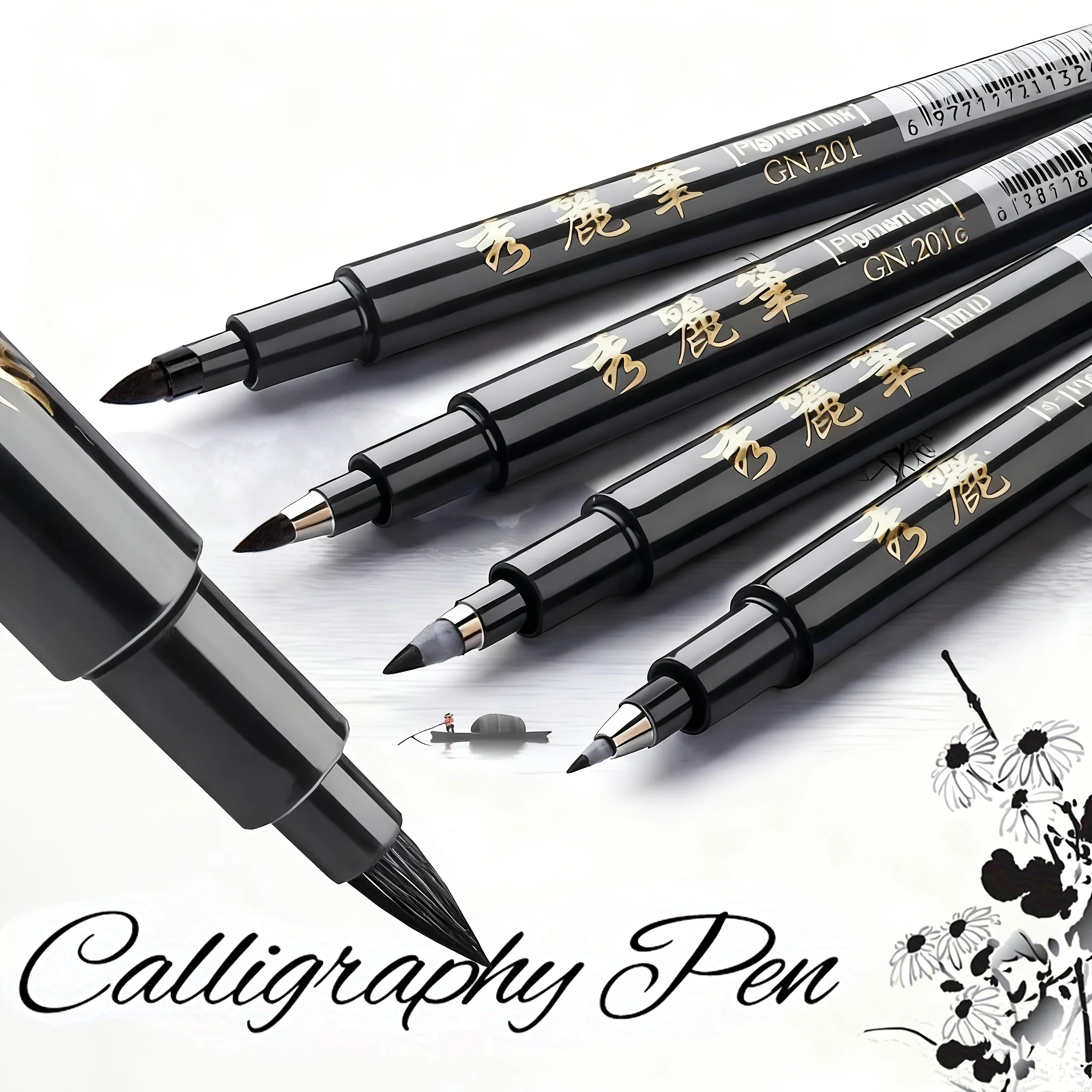 5pcs Multifunctional Black Marker Pen with Multiple Nib Models, Ink Can Be Added, Suitable for Detailed Writing Outlining