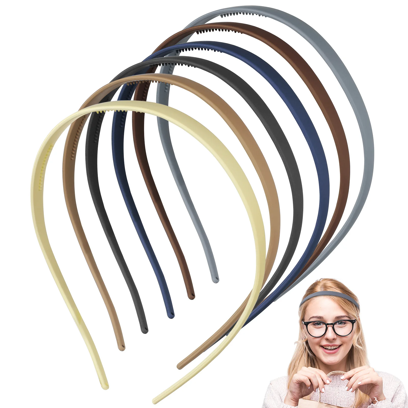 

6Pcs Elastic Non-Slip Headbands for Glasses Wearers Thin Plastic Hairband Set Women Girls for Sports Parties Everyday