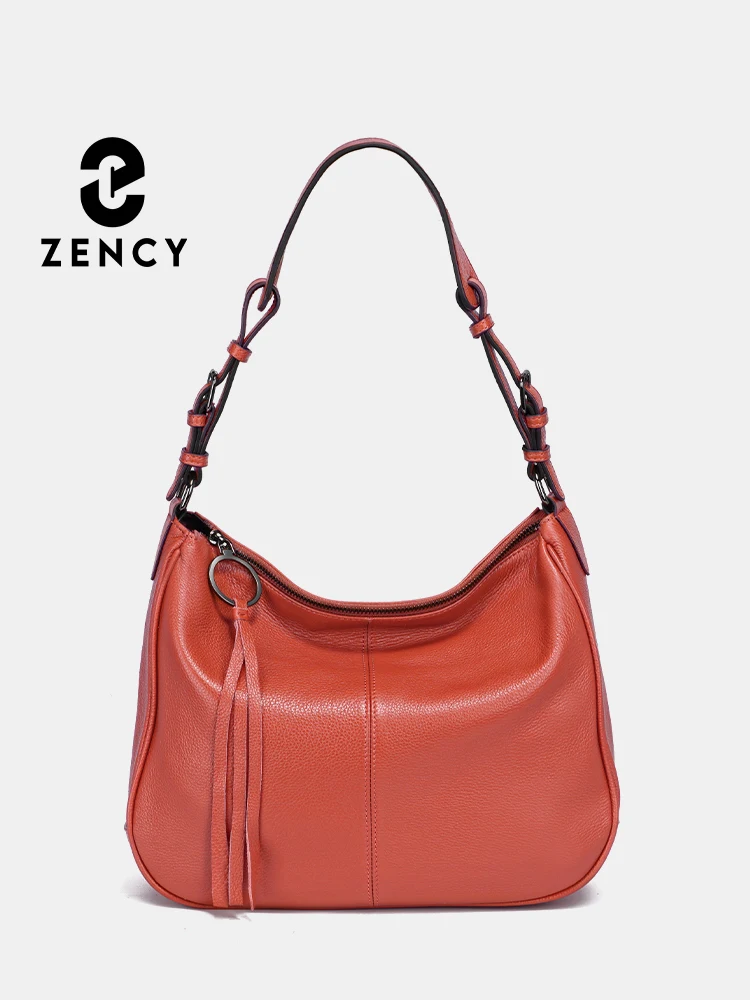 Zency 2024 New Black Beige Genuine Leather Hobo Bag Women Simple Classic Casual Handbag Shoulder Tote Soft Crossbody Big Pockets