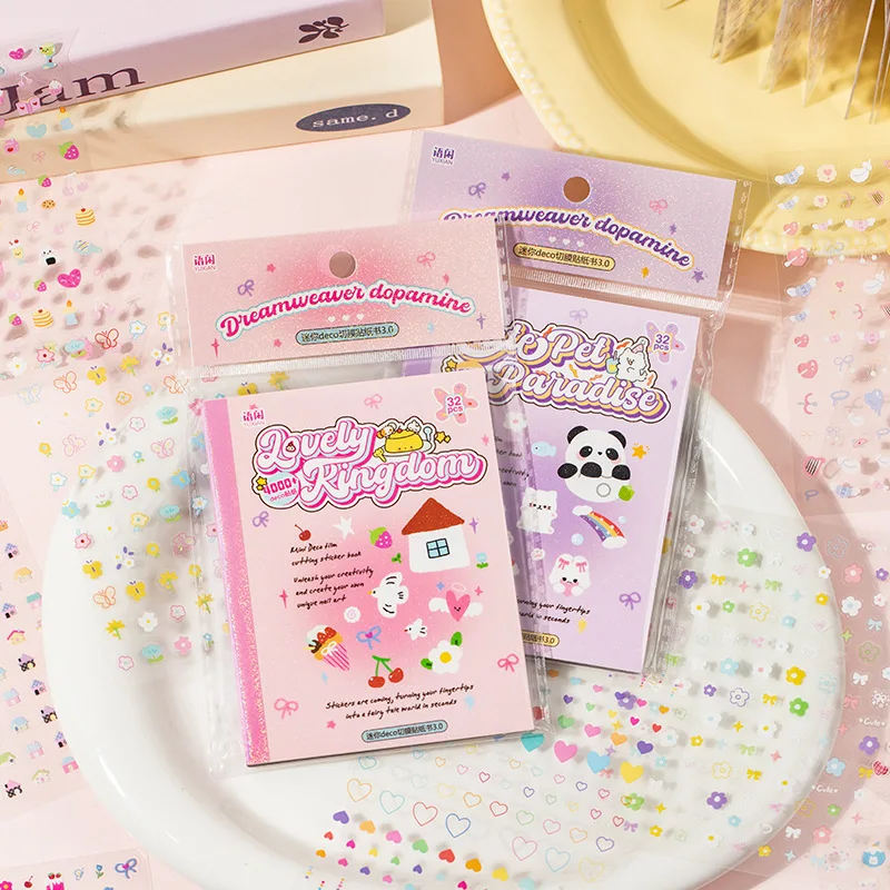 32 Sheets/mini Decoration Scrapbook Dream Dopamine Pattern Stickers Diary Notebook And Nail Stickers DIY Stickers