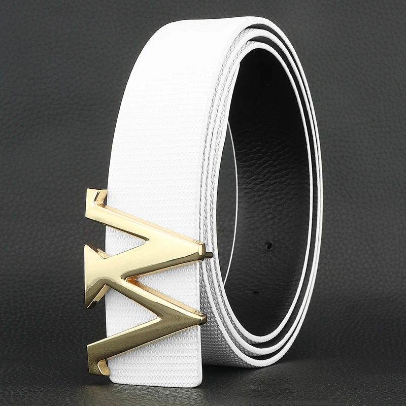 캐주얼 화이트 남성 디자이너 벨트 레터 W 슬라이드 버클 고품질 천연 가죽 브랜드 럭셔리 패션 남성 벨트