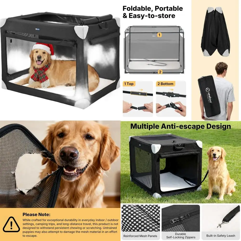 

Переносная складная клетка для собак на 36 кв. футов – для использования в помещении и на улице, 4 сетчатые двери для путешествий и комфорта питомца