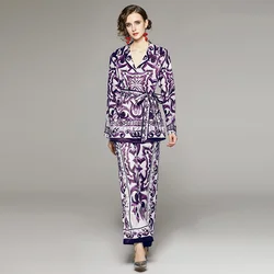 Runway Fashion Trousers Suit 2023 Summer Letter Print Loose Shirt Tops + Wide Leg Pants Two Piece Set Women's Outfits
