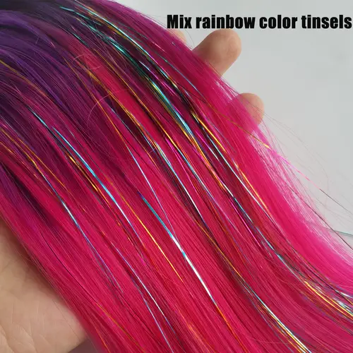 Purple Red Pink Tinsel Ponytail Extension with Elastic Hair Tie Synthetic Braiding Hair For Kids Girls Crazy Hair Day Brave Hair - Image 4