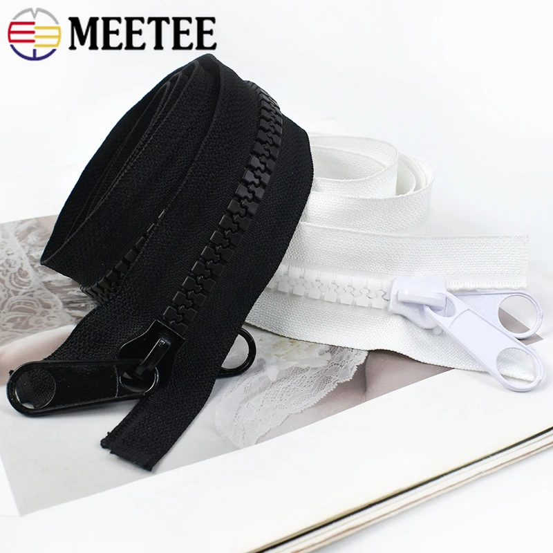 Meetee 10# Resin Zipper 1/2/3/4/5M Long Large Zippers Open-end Double Side Slider Zip for Luggage Tent Sewing Accessories