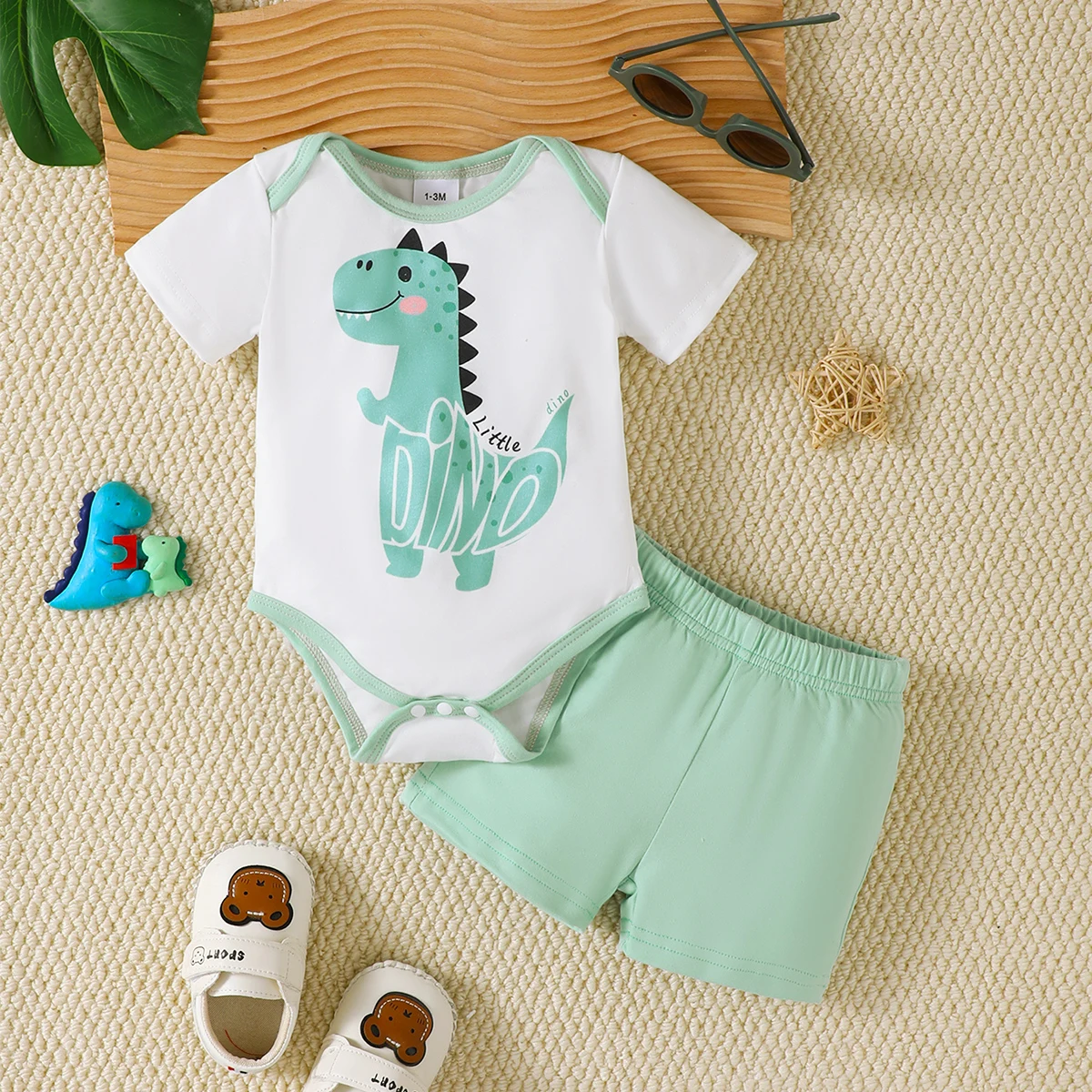 

Newborn Baby boy casual Set Cartoon Dinosaur Short sleeved+Shorts Two-piece Set 0-18 Months Cute Boys Summer Clothing