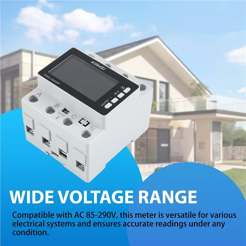 KOWSI Tuya Wifi Enabled AC 85-290V Energy Meter With Current & Voltage Monitoring, Fits 3 Phase 4 Wire, DIN Rail-AA26