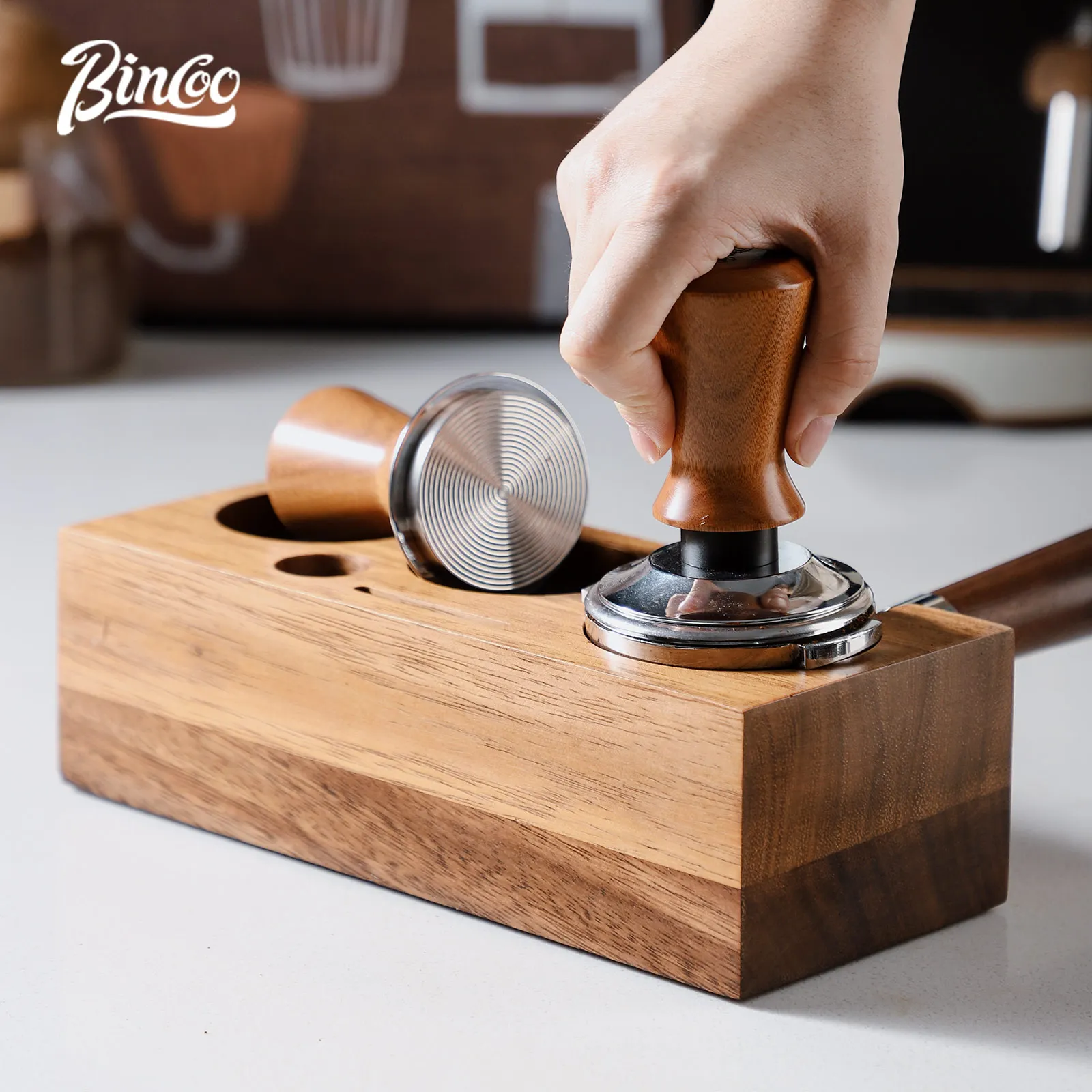 BINCOO Coffee Tamping Station Portafilter Holder Walnut Wooden Base 51MM 53MM 58MM Coffee Machine Espresso Accessories Barista