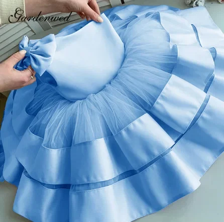 One Shoulder Baby Girls Party Dress Pink White Kids Princess Gown Tulle Ribbon Layer Children's Clothes Birthday Outwear 2-13Y