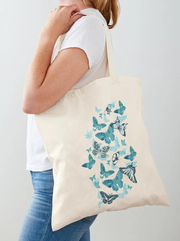 Butterfly glow in turquoise blue Tote Bag foldable reusable bag Women's bag Large bags for women Canvas Tote