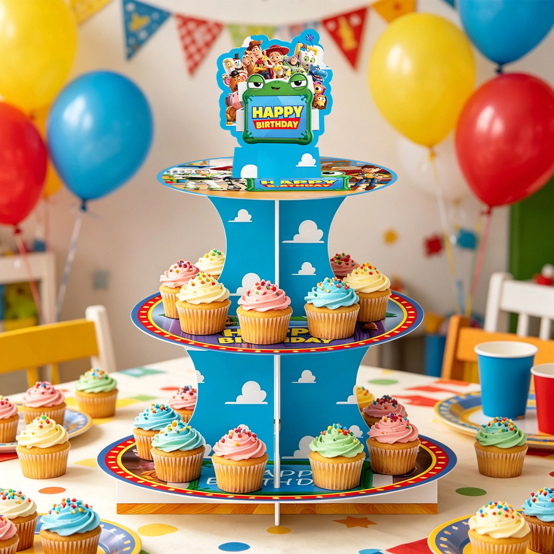 Cartoon Movie Toy Story 5 3 Tier Cupcake Stand Disposable Paper Cake Tower Dessert Table Decor Birthday Party Supplies For Fans