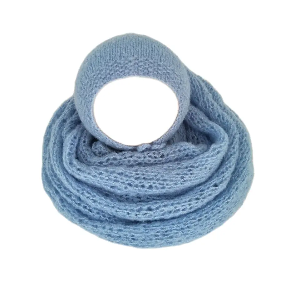 Stretch Knit 40X80cm Newborn Mohair Wrap Hat Set Baby Photography Swaddle Wrap Infant Shooting Outfits Newborn Baby Photo Props