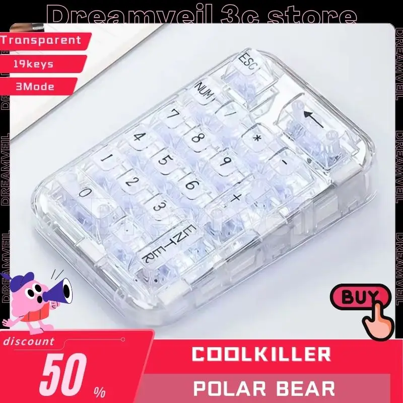 

Coolkiller Polar Bear Number Keypad 3Mode Mini Portable Pad Transparent 19keys 2.4g Wireless Type-C Pad Custom Numeric Keypads