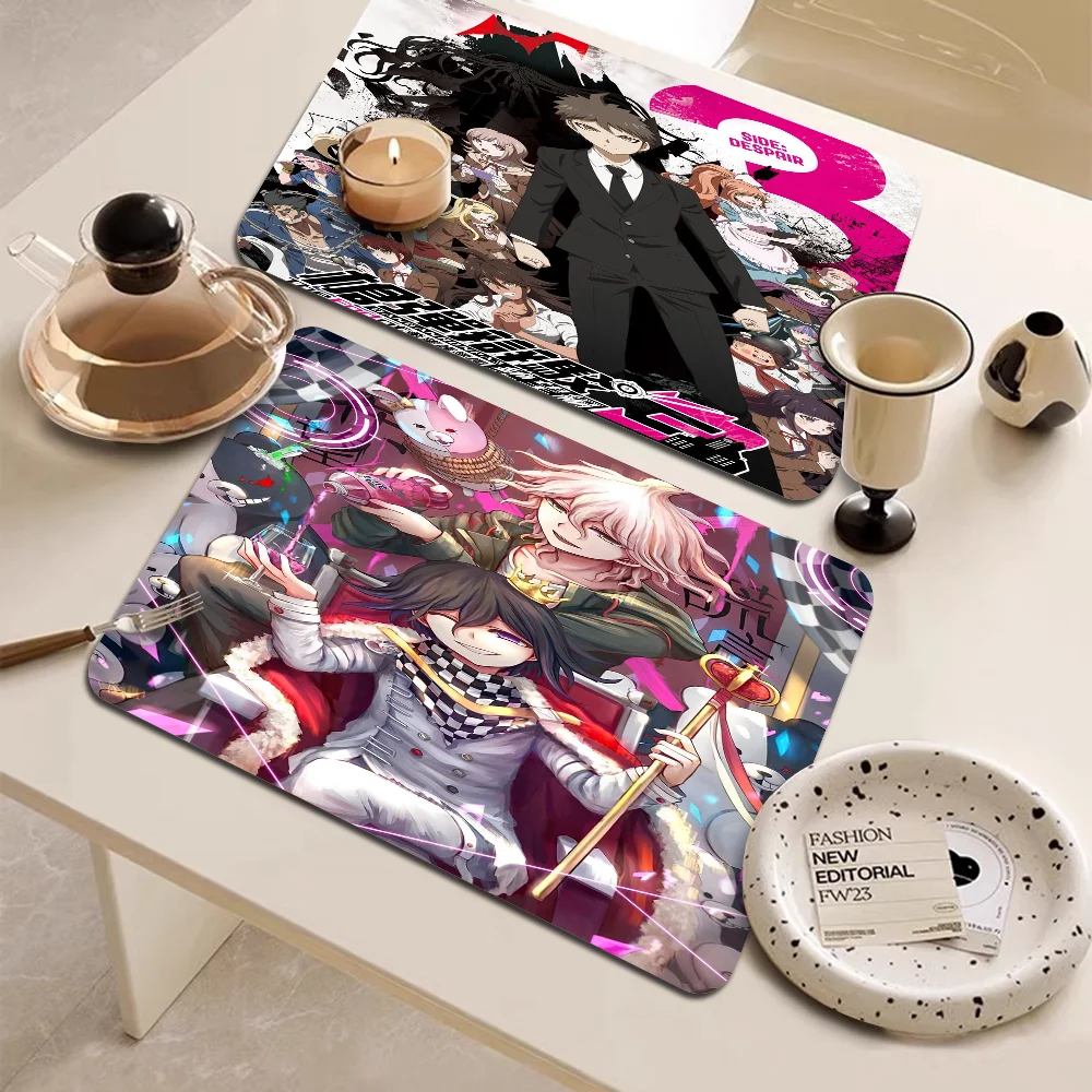 Anime Game Series Danganronpa Quick Drying Dish Mat Printed Kitchen Tableware Coffee Draining Pad Dinnerware Cup Bottle Placemat