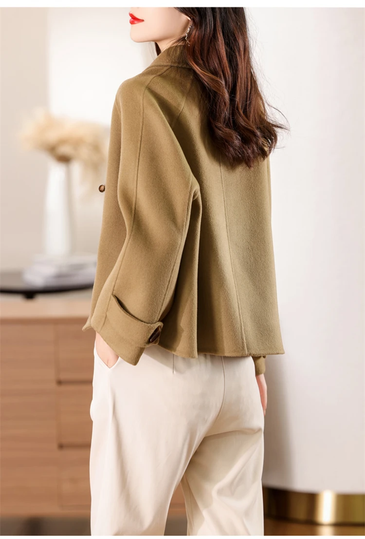 100% Merino Pure Wool Handmade Double-Sided Cloth Chic Coat Women's Short Oxhorn Button Heavy Coat High Street Elegant Top