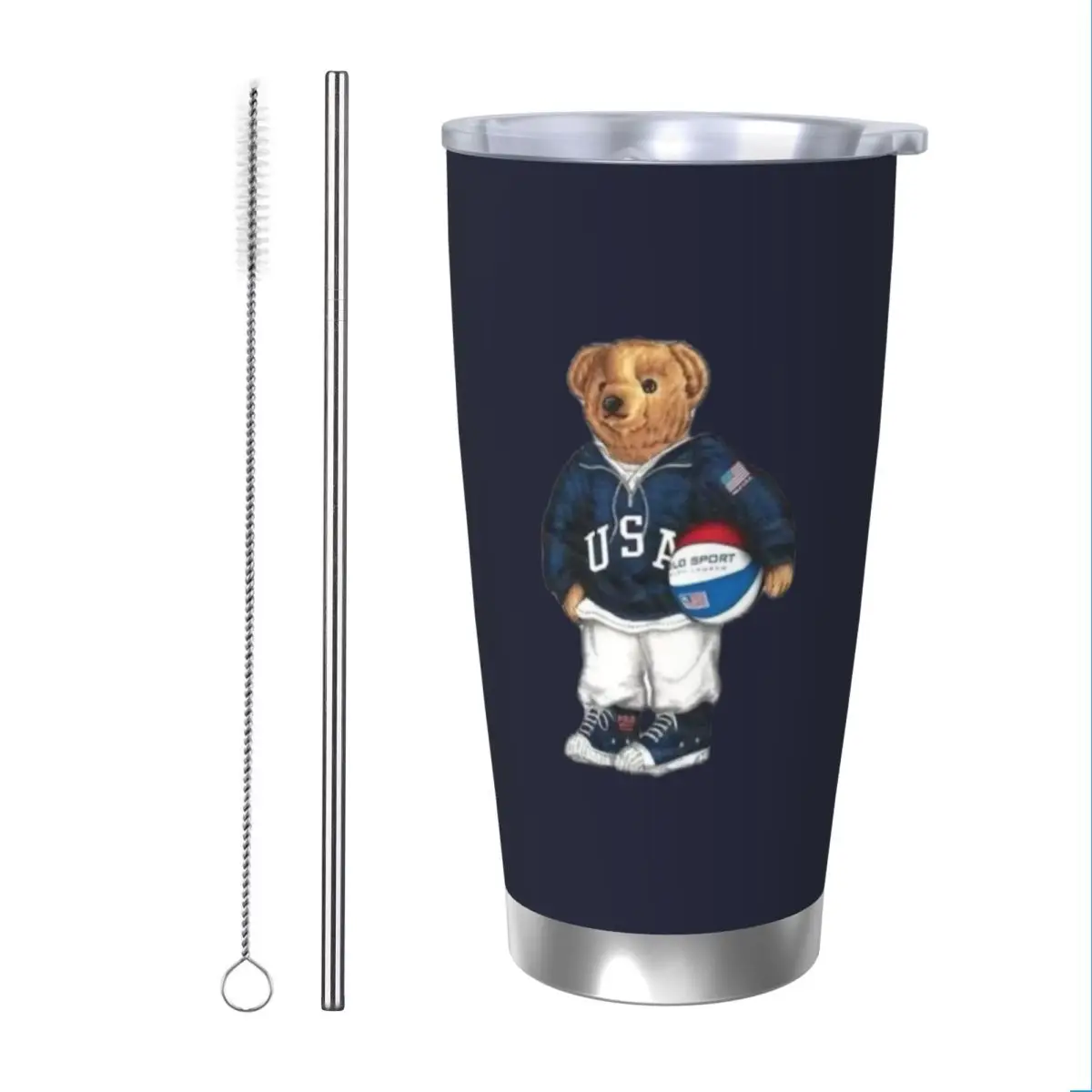 Ralph Bear 20oz Stainless Steel Car Mug Straw Thermal Iced Travel Cup Vacuum Insulated Coffee Hot Cup